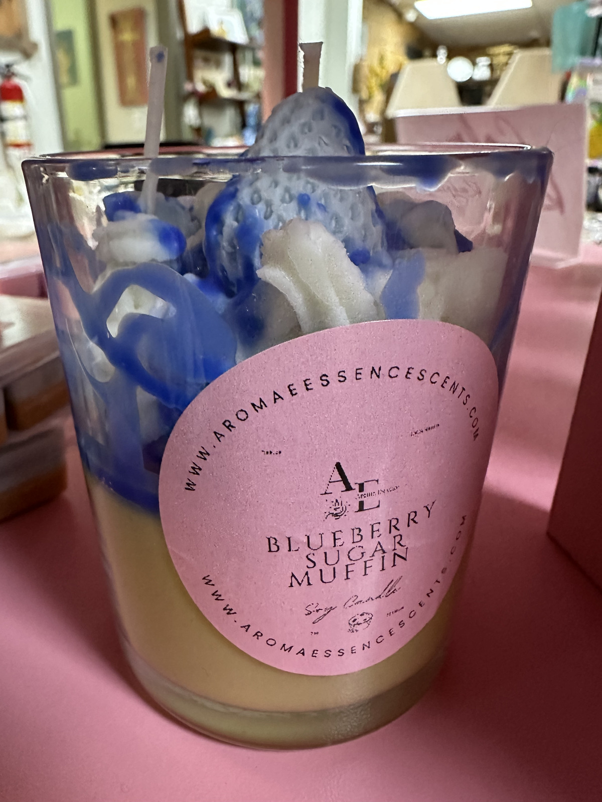 Blue candle from Aroma Essence inside Triangle Trading Post