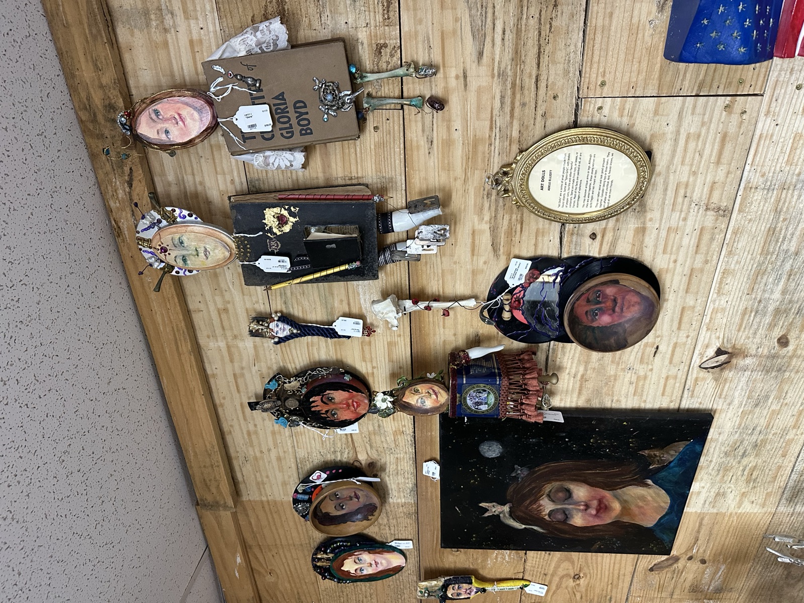 Handmade hanging portrait ornaments featured at Triangle Trading Post
