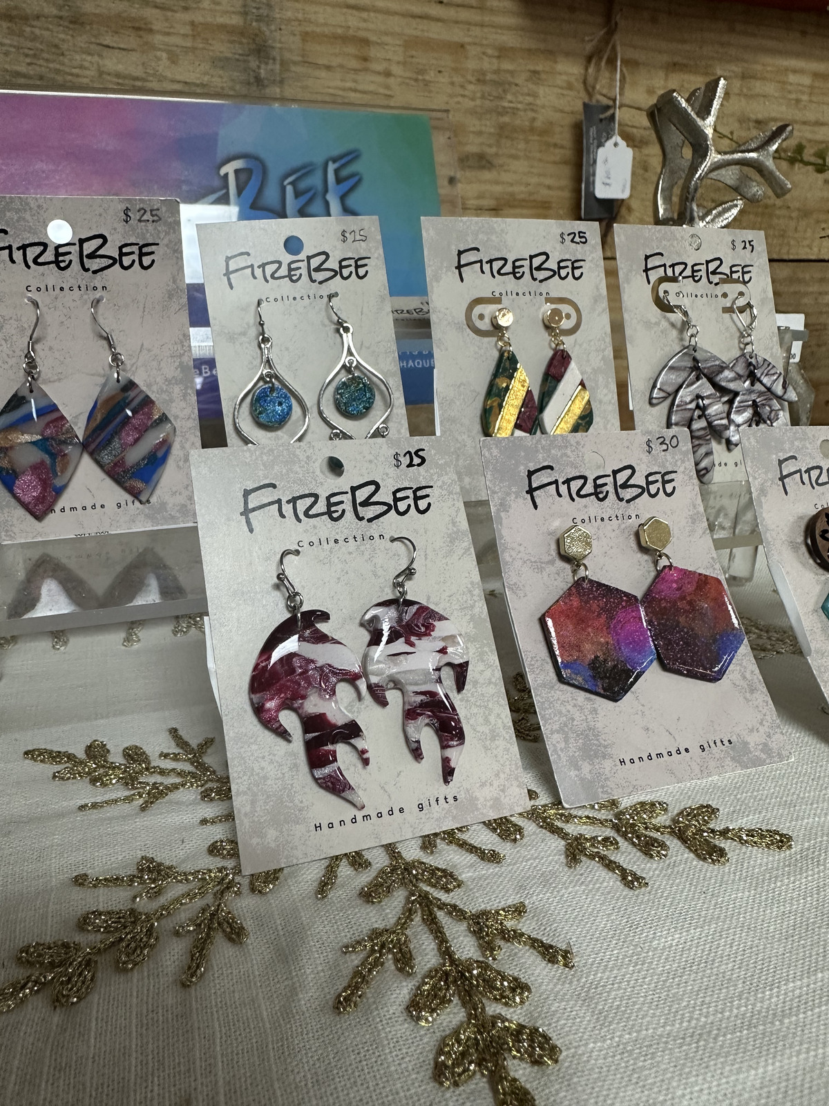 Fire Bee Collection earrings and handmade jewelry cards