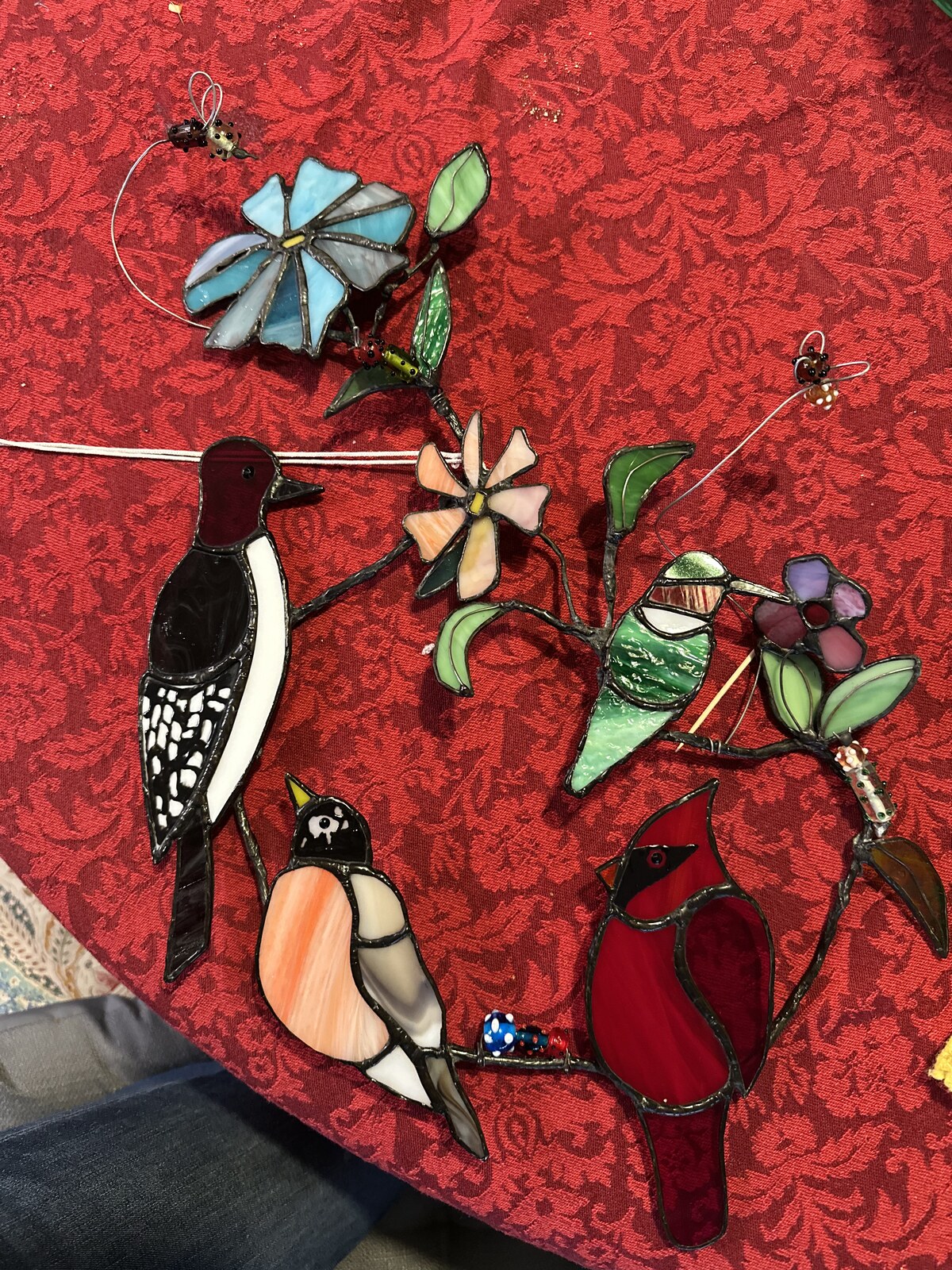 Finished stained glass underwater artwork from June Moon at Triangle Trading Post