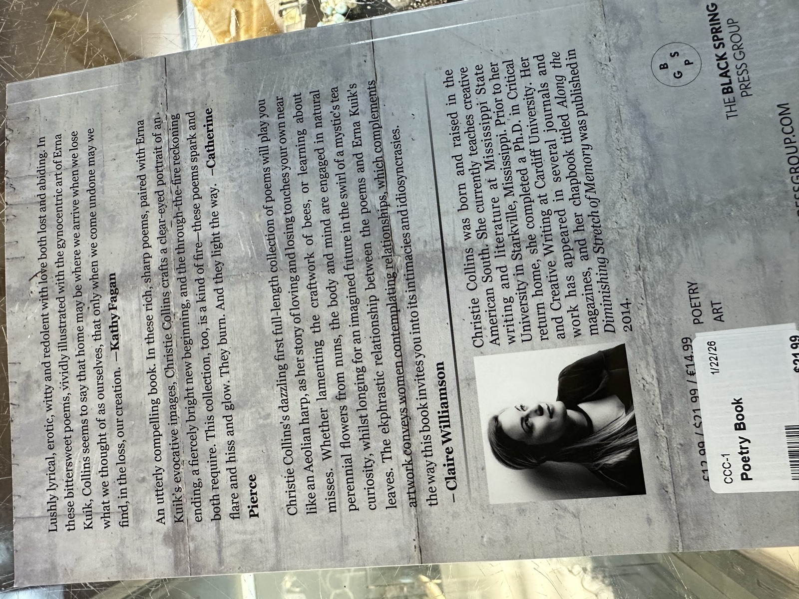 Back cover of The Art of Coming Undone with author photo and bio