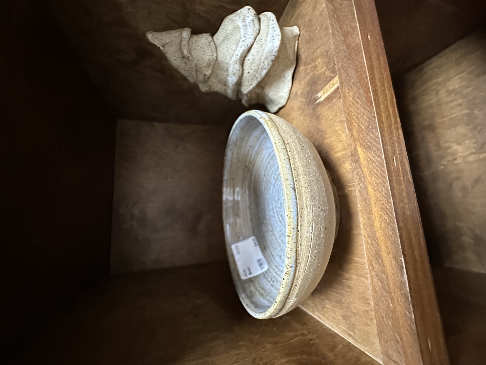 Handmade ceramic bowl and decorative piece in earthy speckled glaze