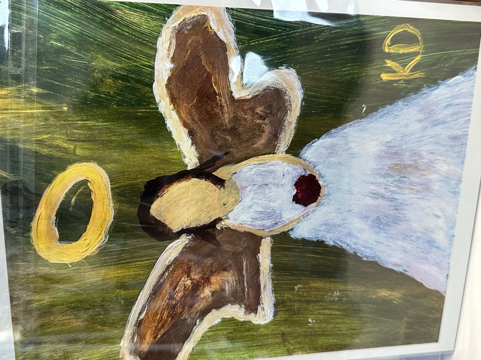 Painting of a winged figure with a halo by Kendrell Daniels