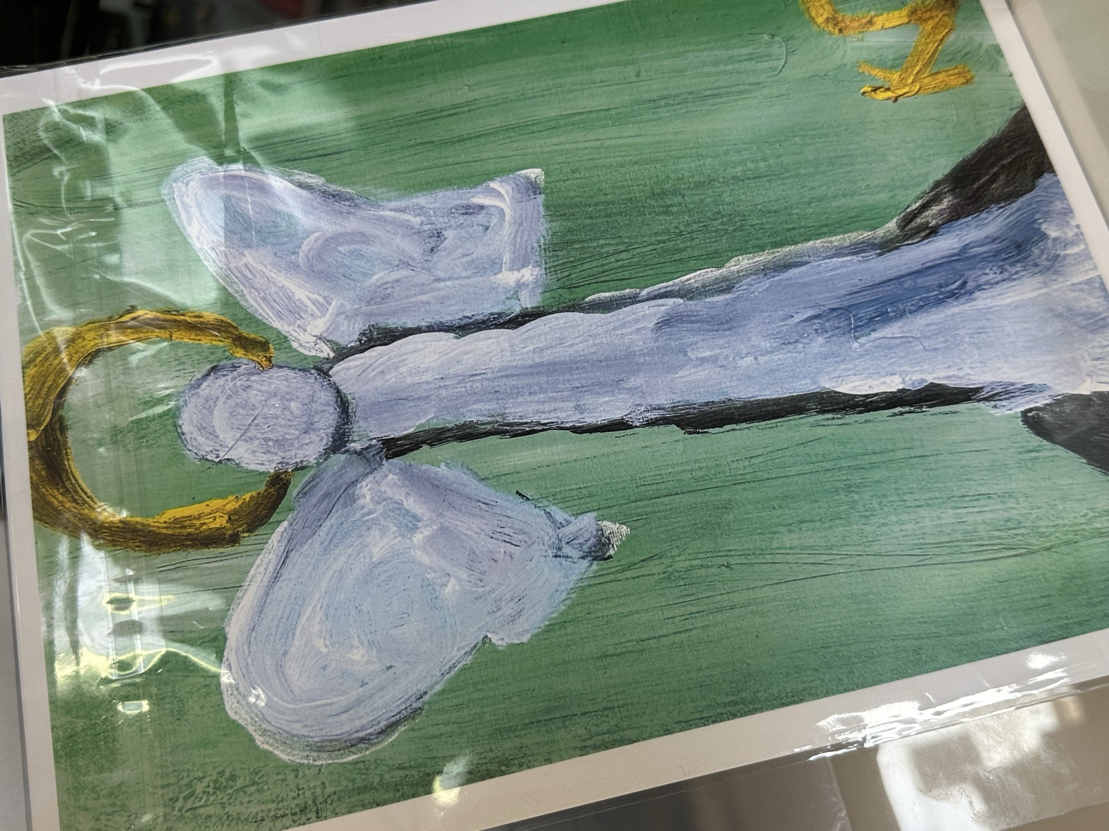 Original painting of a figure in blue and green by Kendrell Daniels