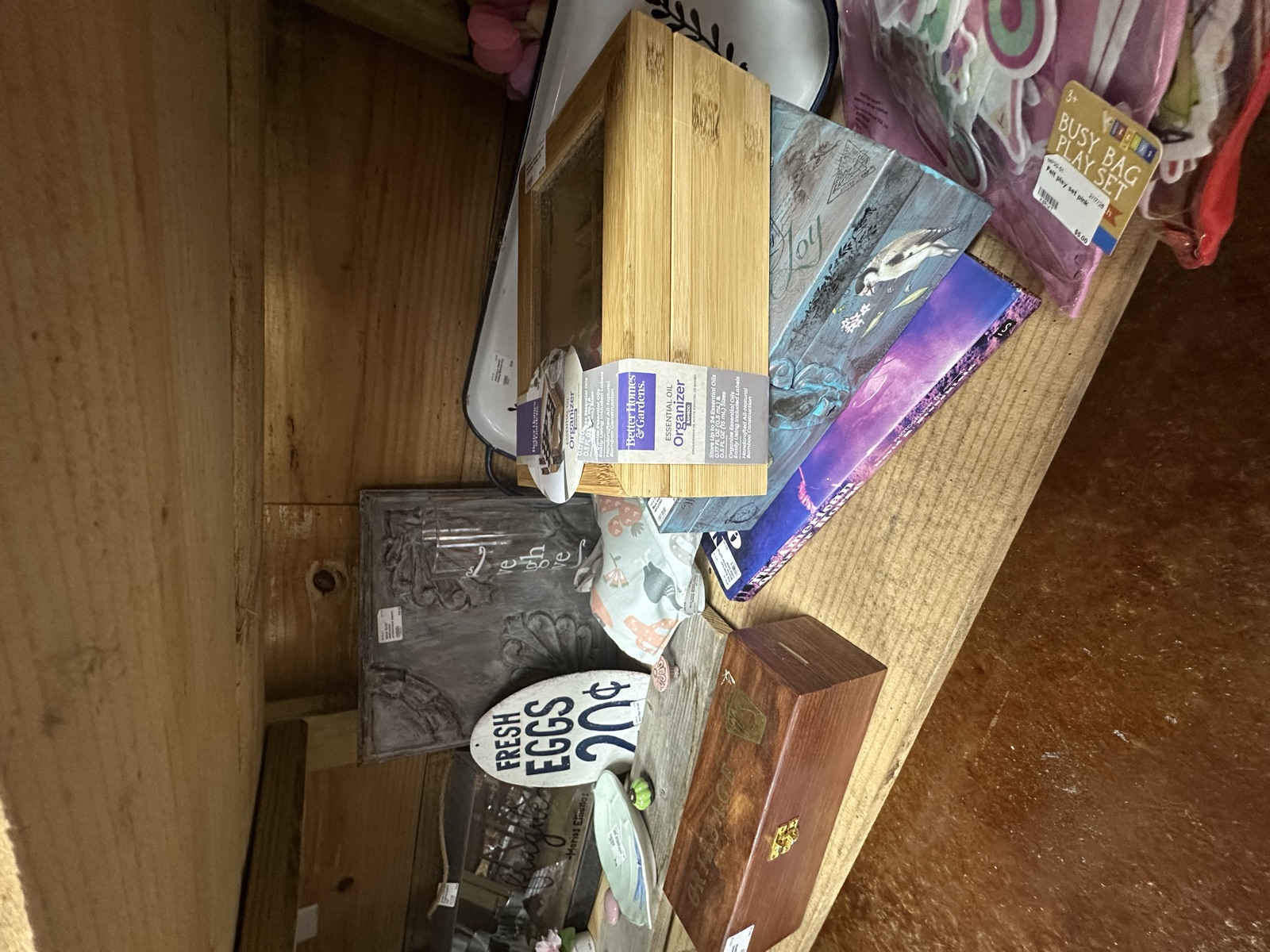 MP Picks booth with farmhouse decor and rustic pieces inside Triangle Trading Post