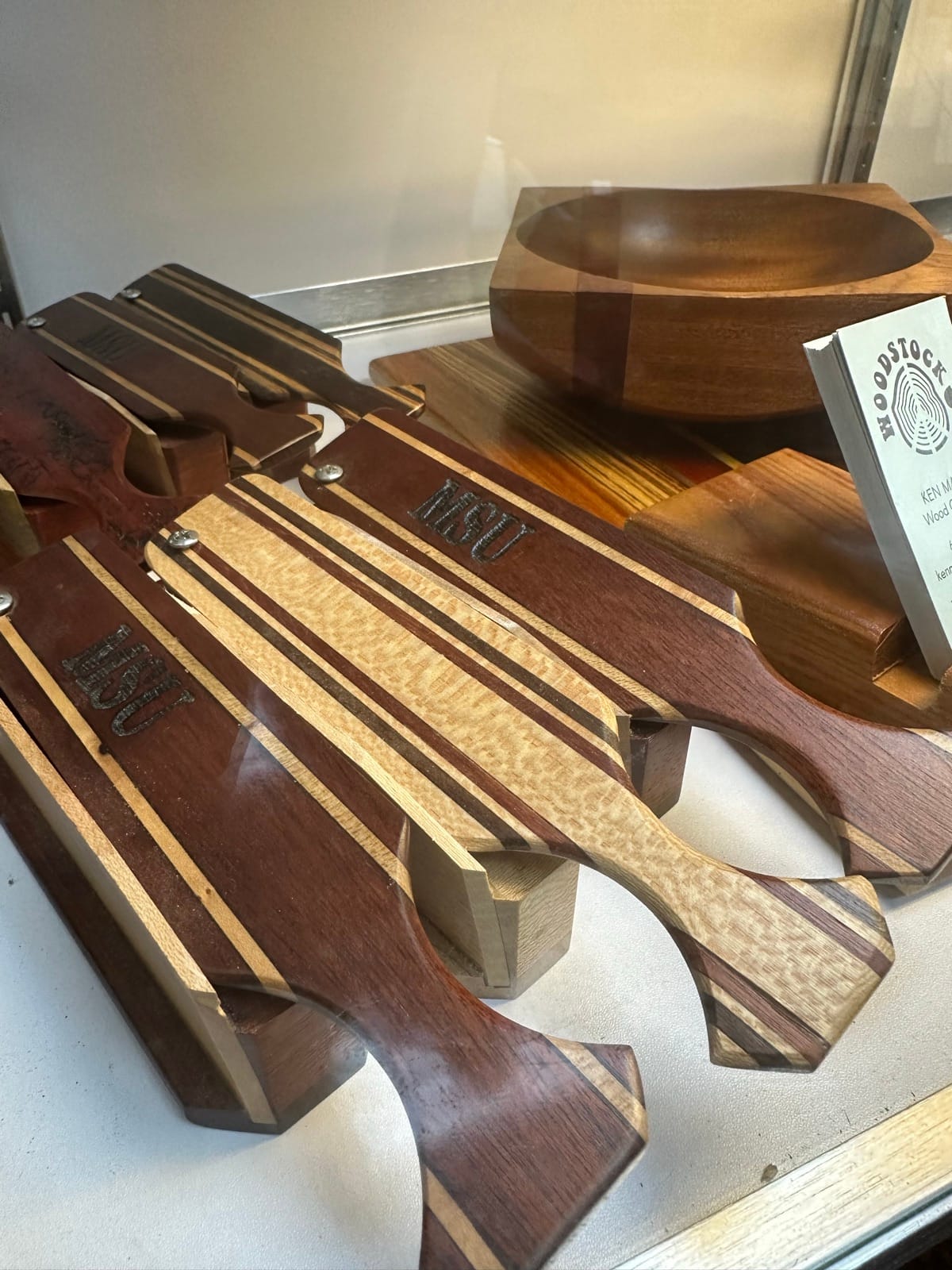 Handcrafted wooden box turkey calls with multi-wood inlays from Woodstock by Ken Martin at Triangle Trading Post